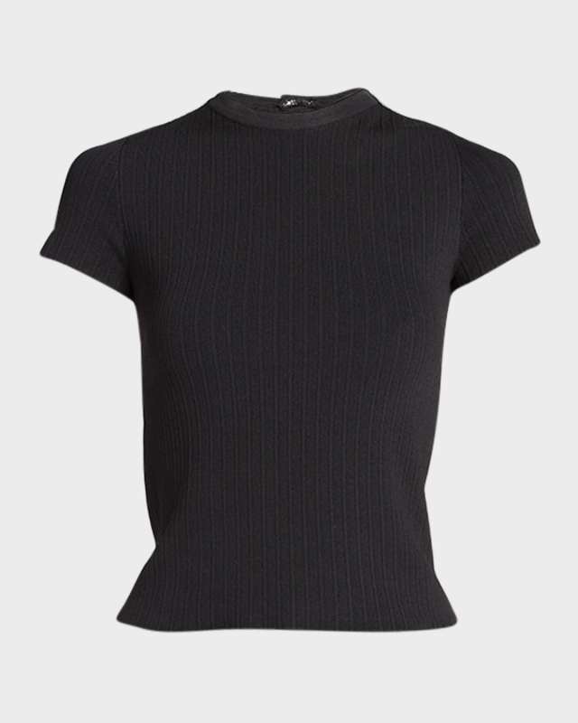Fine Silk Rib Crewneck Top, 14gg